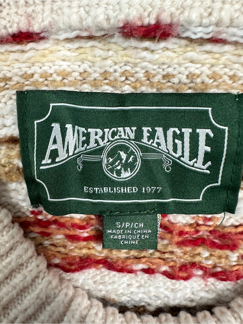 American Eagle Fair Isle Snowdrift Crewneck Cardigan Sweater Size S - Picture 9 of 11